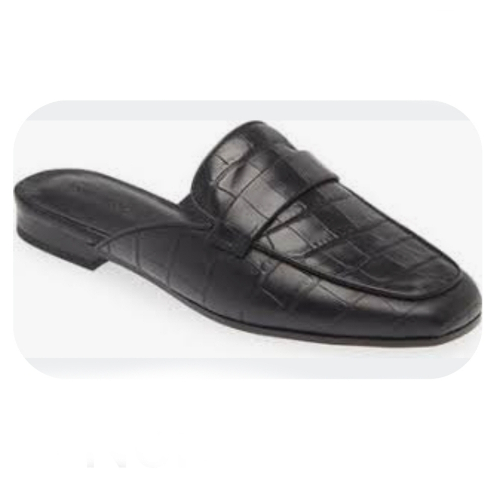 Nordstrom Acasia Loafer Mule Black Croc Embossed Leather Womens Size 8 Slip-On